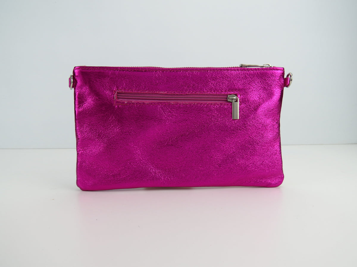 Magenta Retro-Stiped Clutch Bag