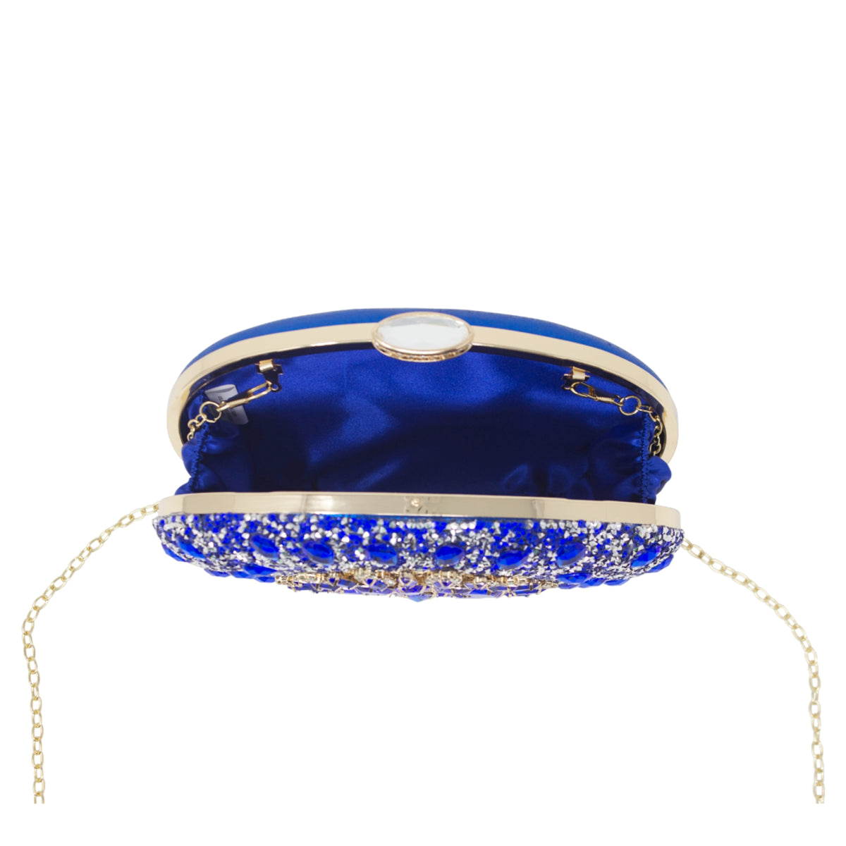 Sparkly Royal Blue Gold Diamante Encrusted Clutch Bag