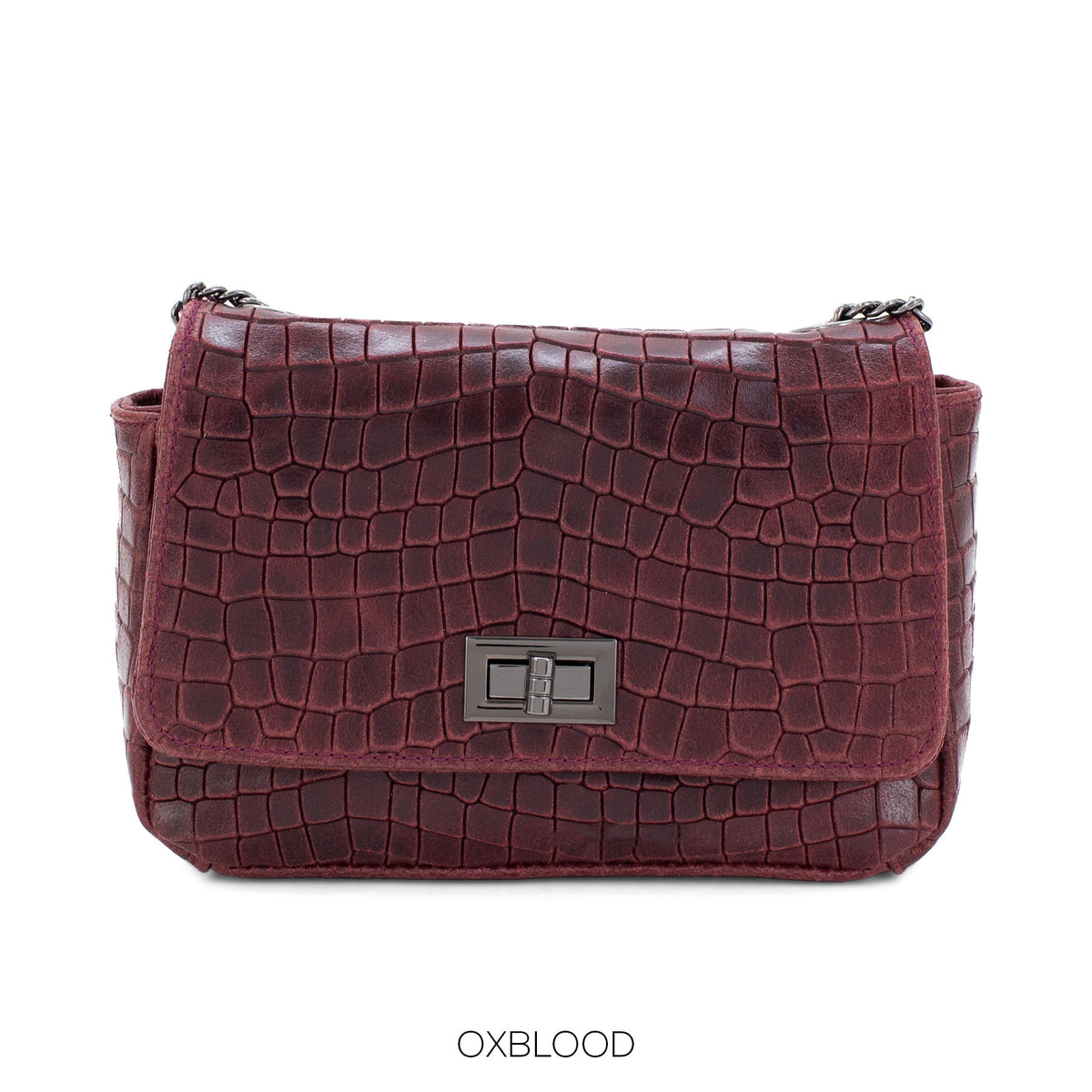 Genuine Italian Leather Croc Effect Crossbody Bag