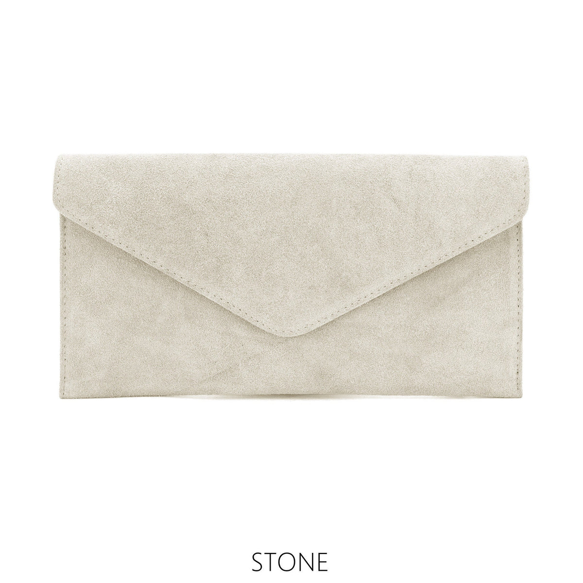 Stone Suede Leather Envelope Clutch Bag