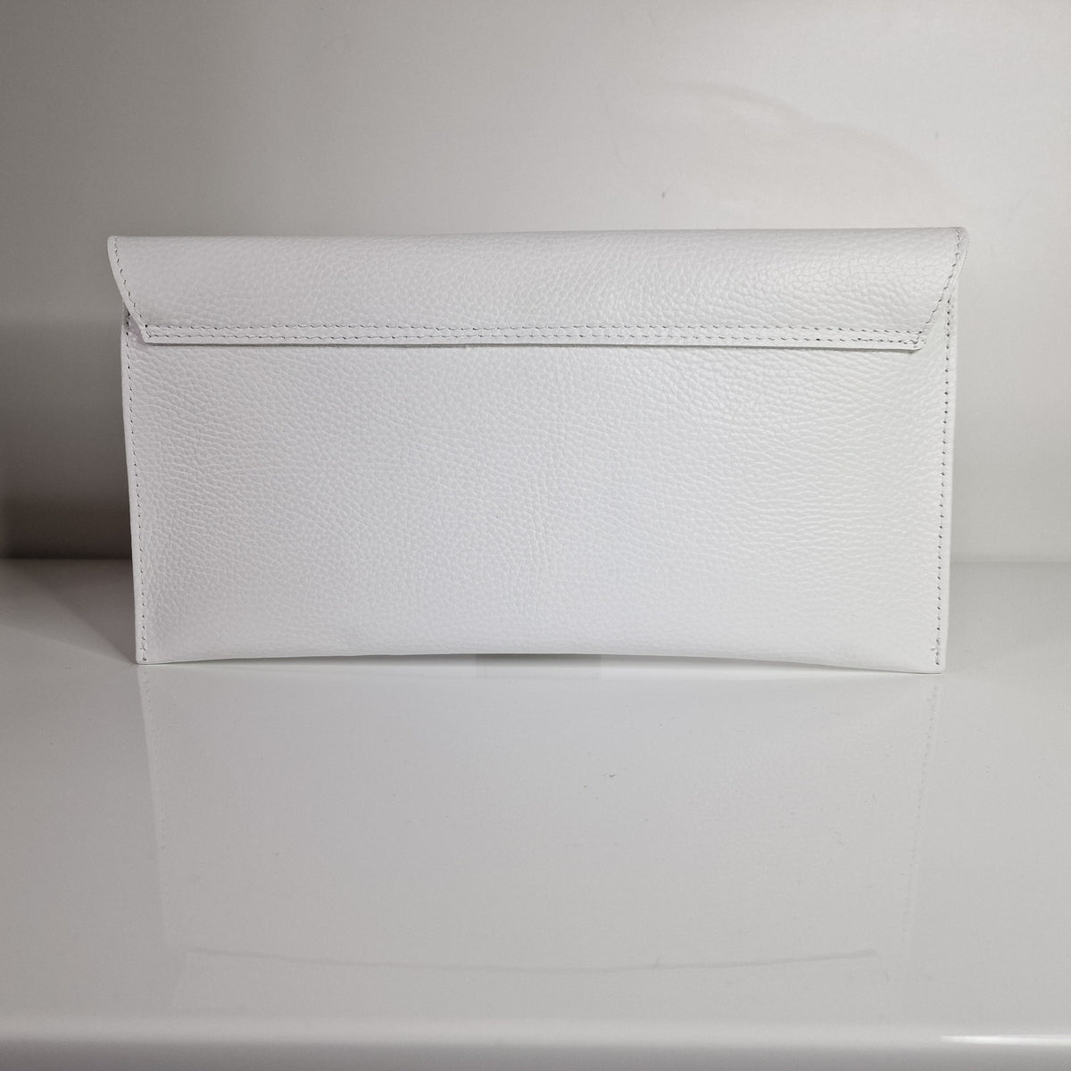 White Genuine Pebbled Leather Envelope Clutch