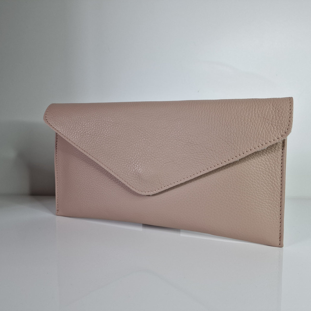 Nude Genuine Pebbled Leather Envelope Clutch