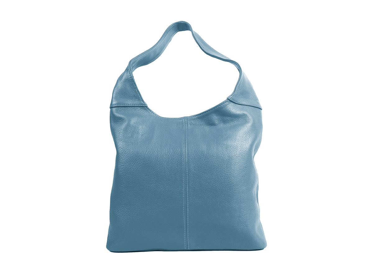 Italian Denim Blue Leather Slouchy Shoulder Bag