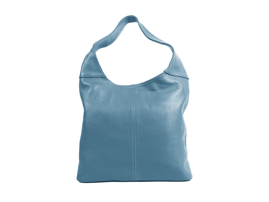 Italian Denim Blue Leather Slouchy Shoulder Bag