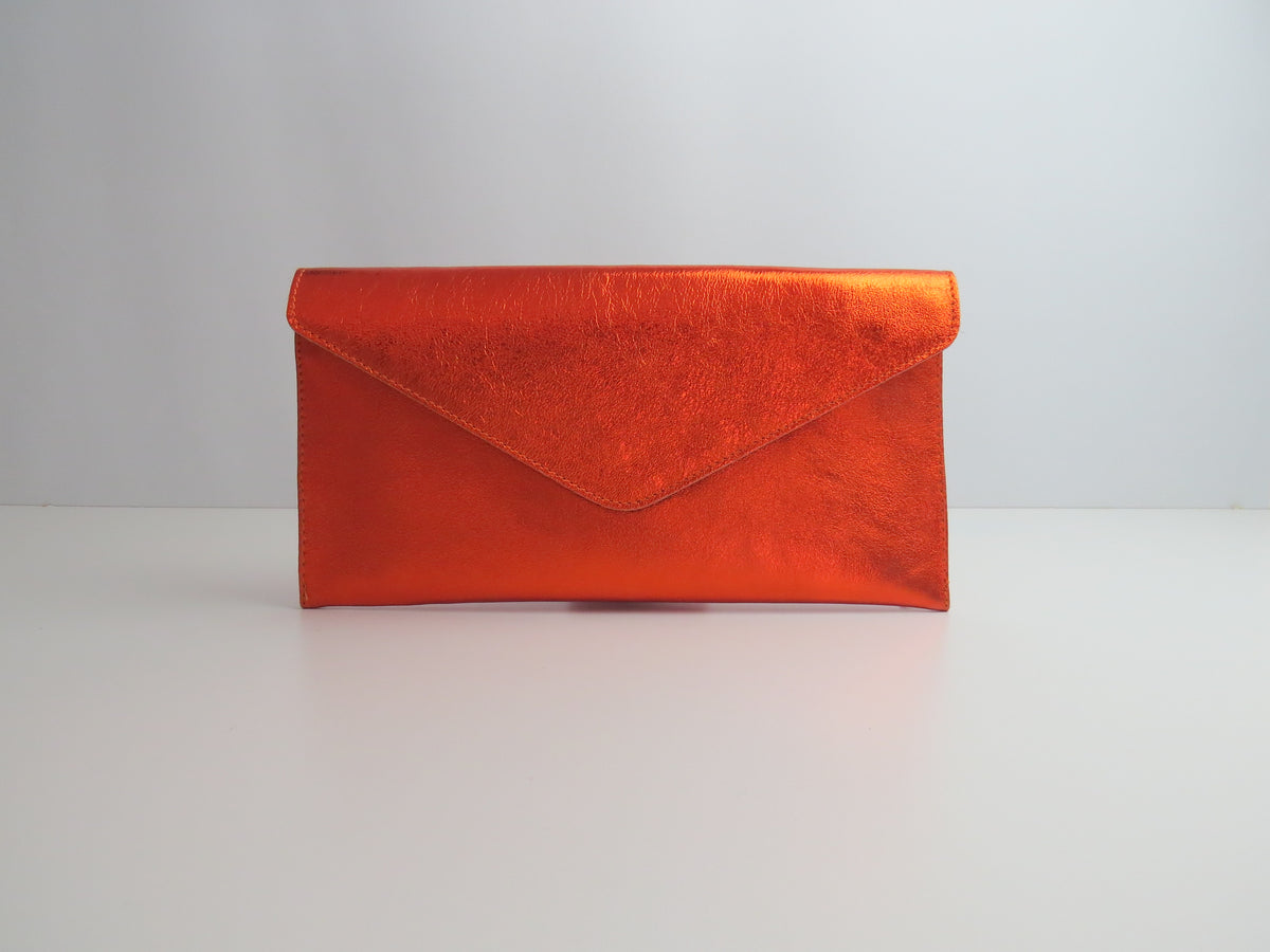 Metallic Orange Envelope Clutch Bag