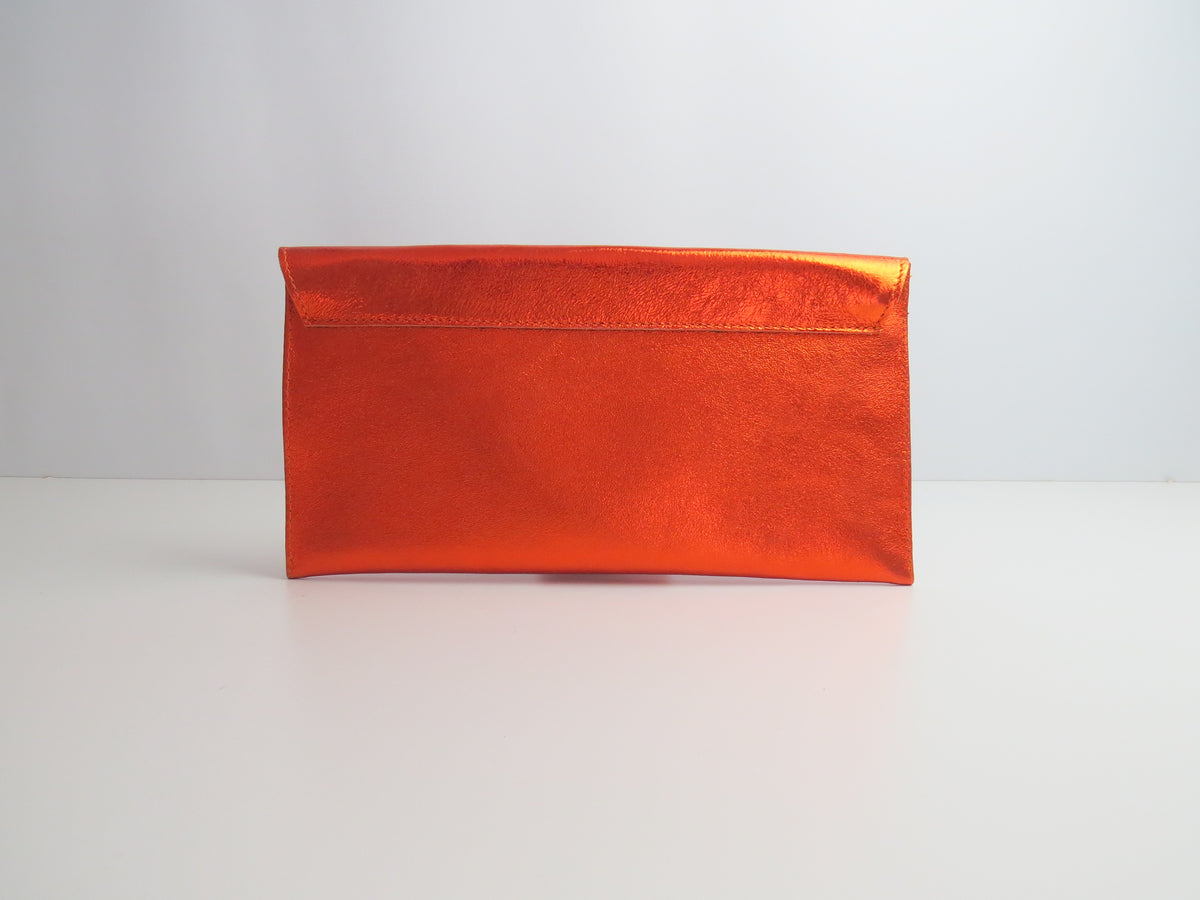 Metallic Orange Envelope Clutch Bag