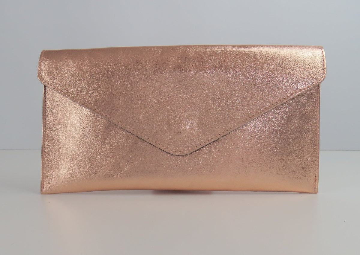Metallic Rose Gold Envelope Clutch Bag