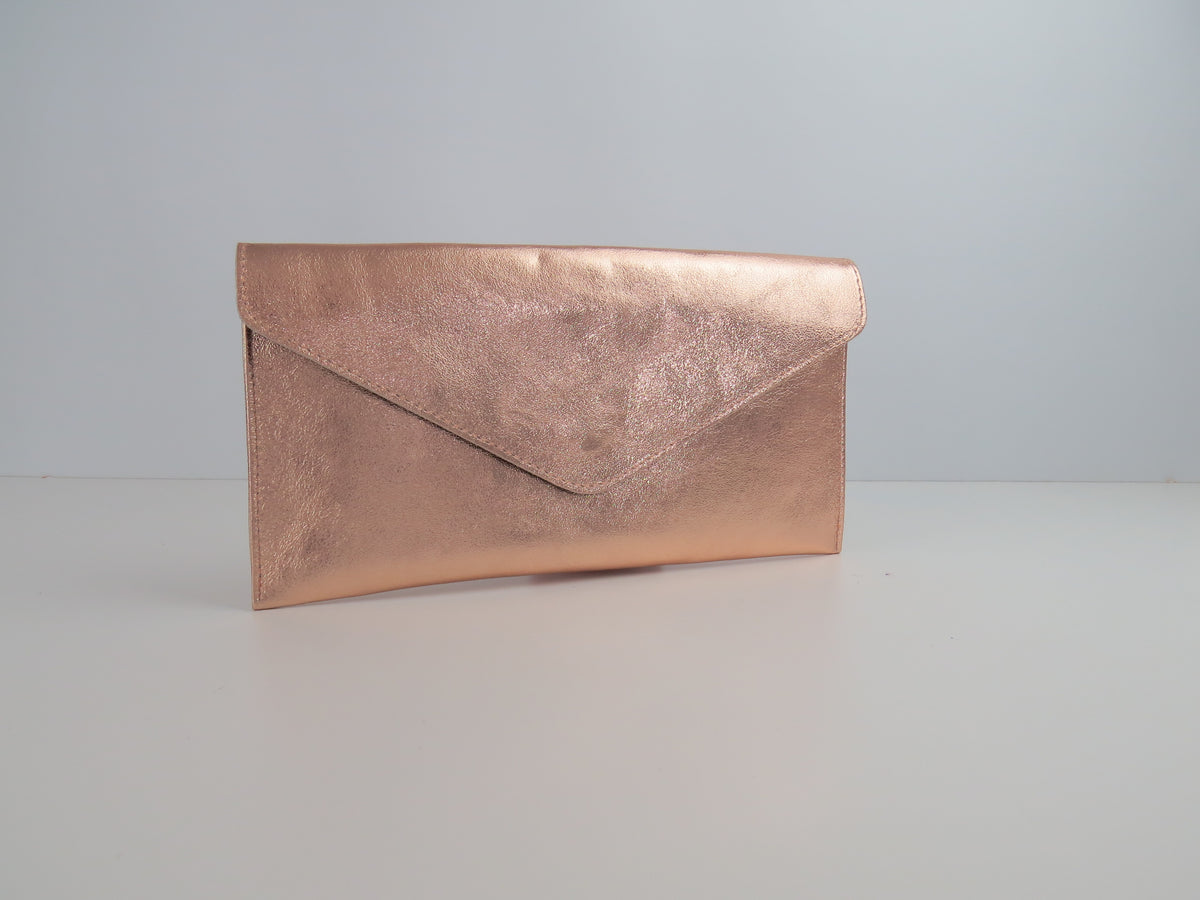 Metallic Rose Gold Envelope Clutch Bag