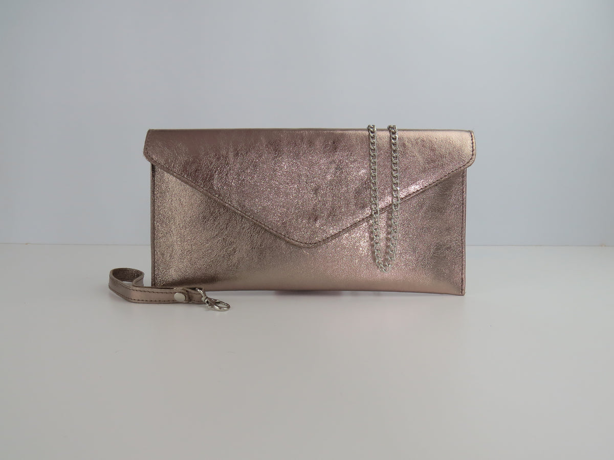 Metallic Brown Bronze Envelope Clutch Bag