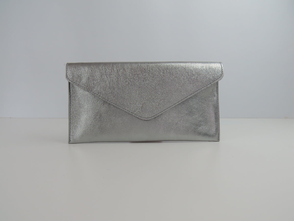 Metallic Pewter envelope clutch bag