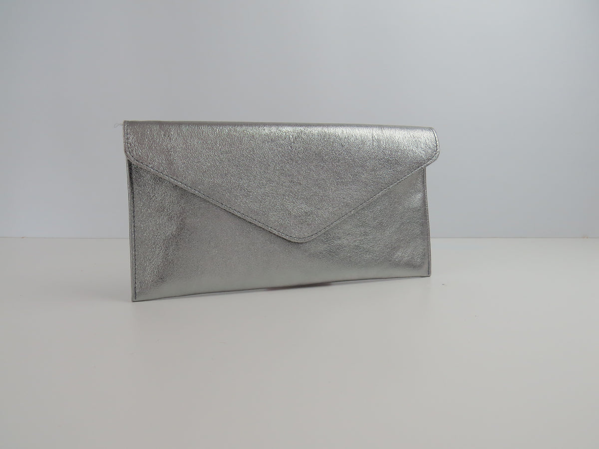 Metallic Pewter envelope clutch bag