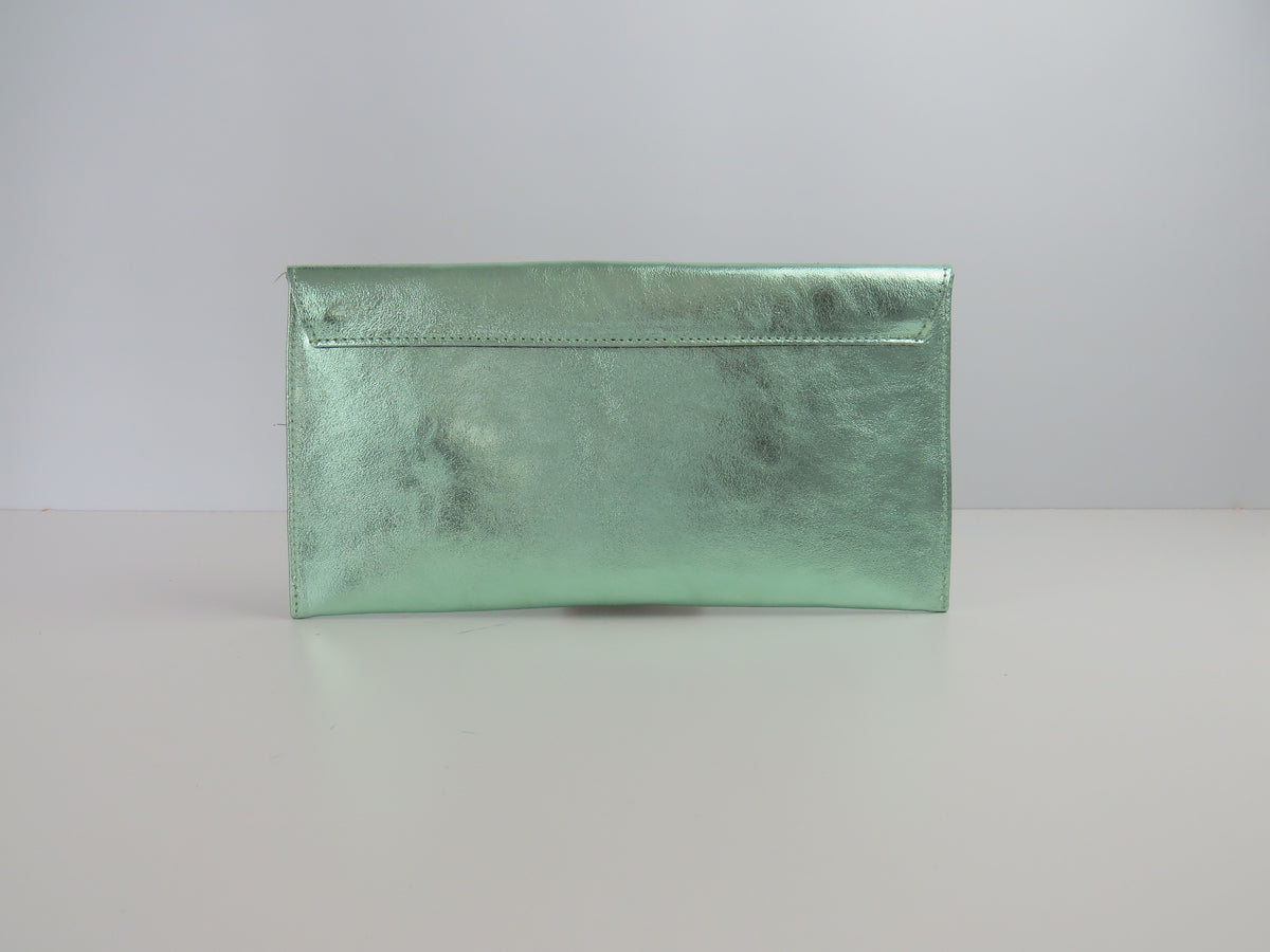 Metallic Mint Sea Green Envelope Clutch Bag