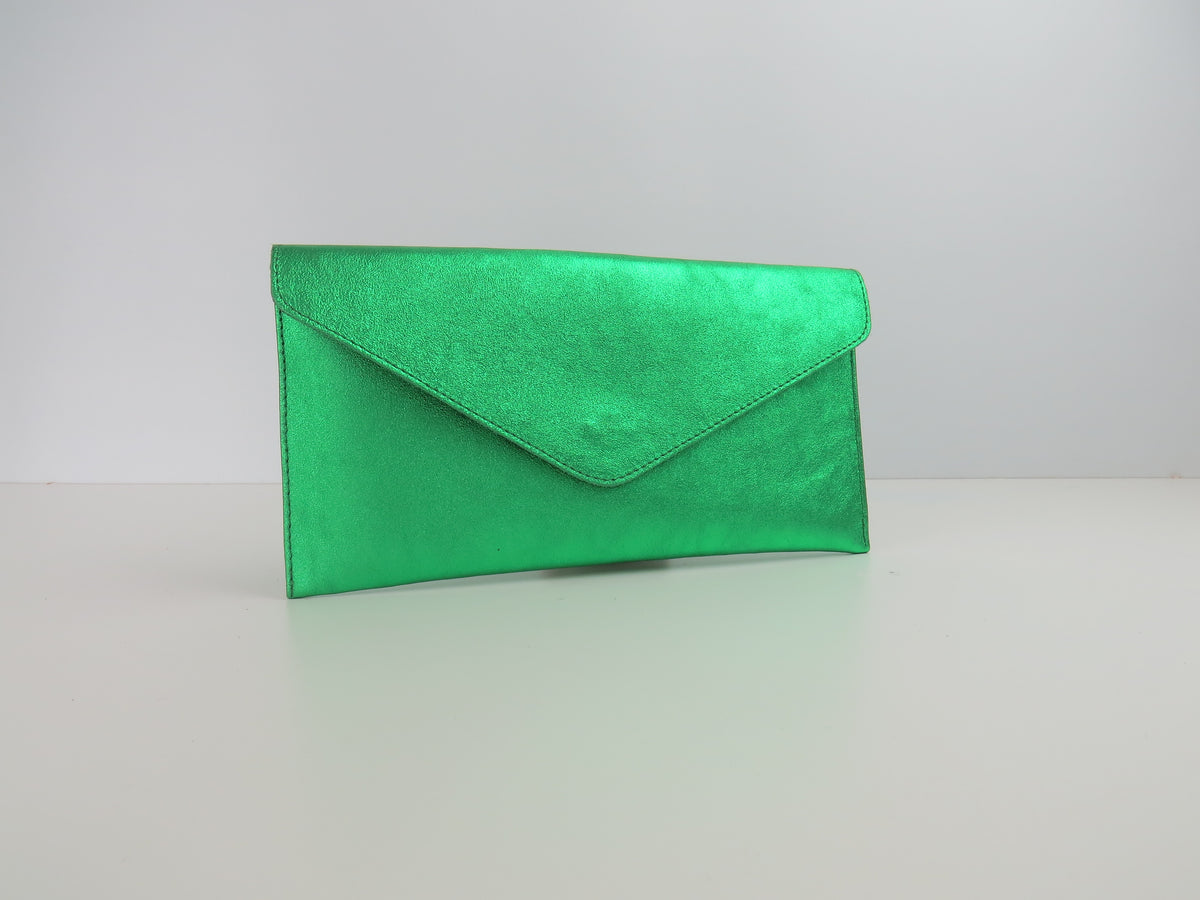 Metallic Kelly Forest Green Envelope Clutch Bag