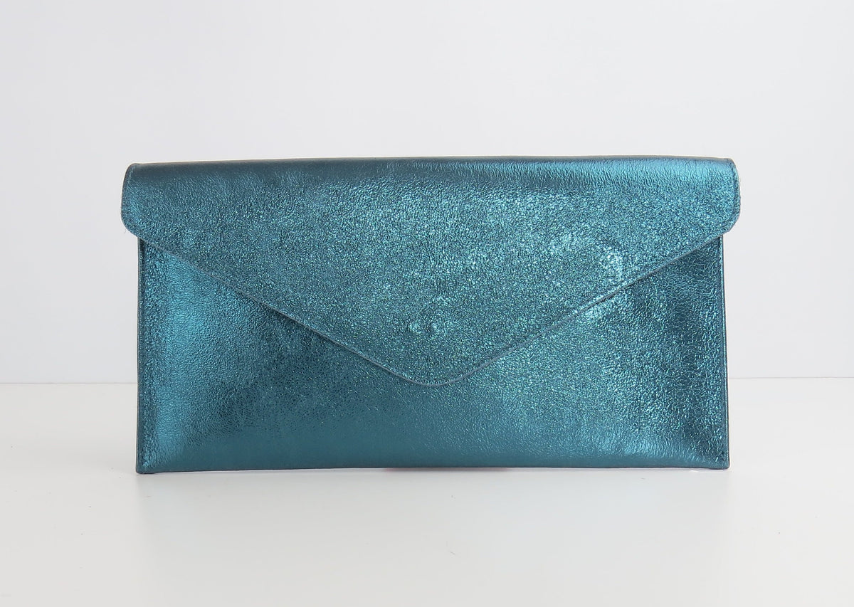 Metallic Teal Blue Cyan Blue Envelope Clutch Bag