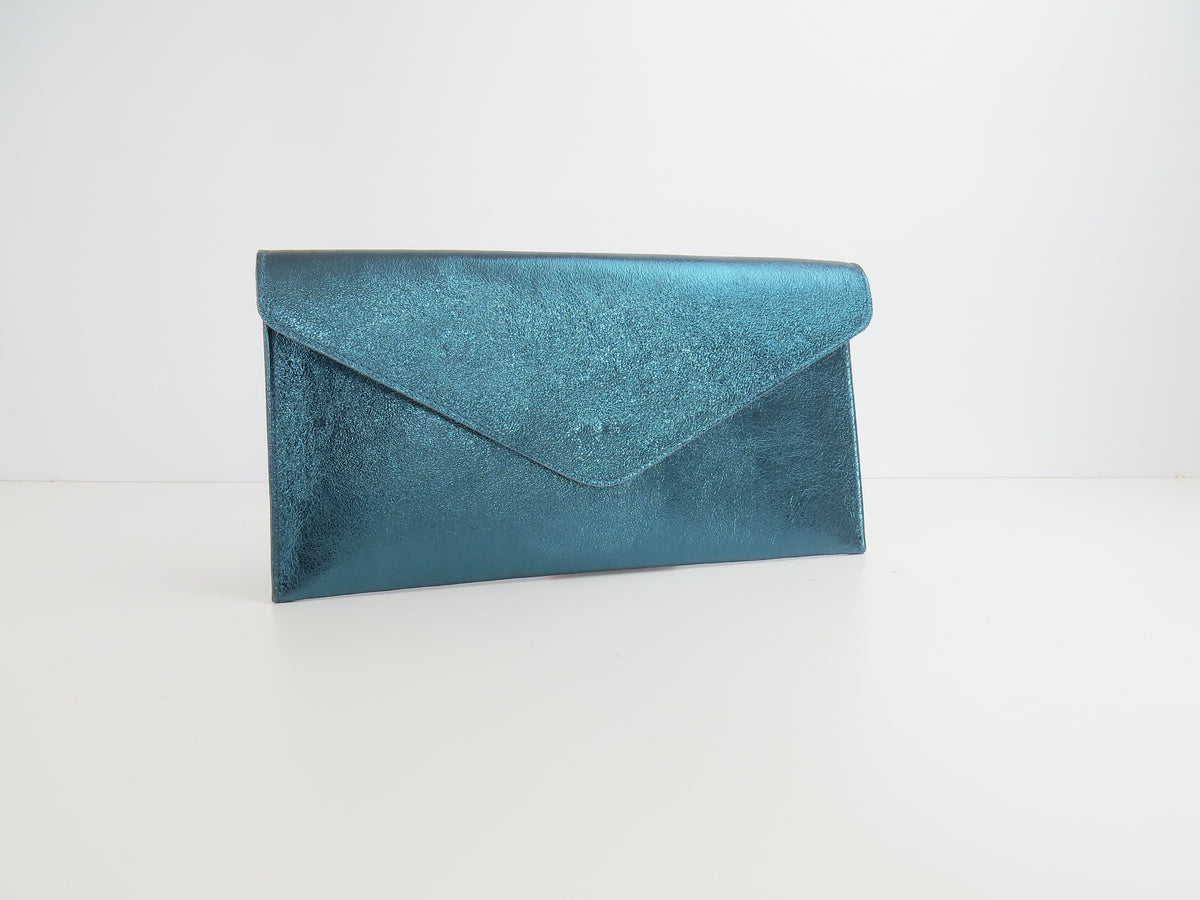 Metallic Teal Blue Cyan Blue Envelope Clutch Bag