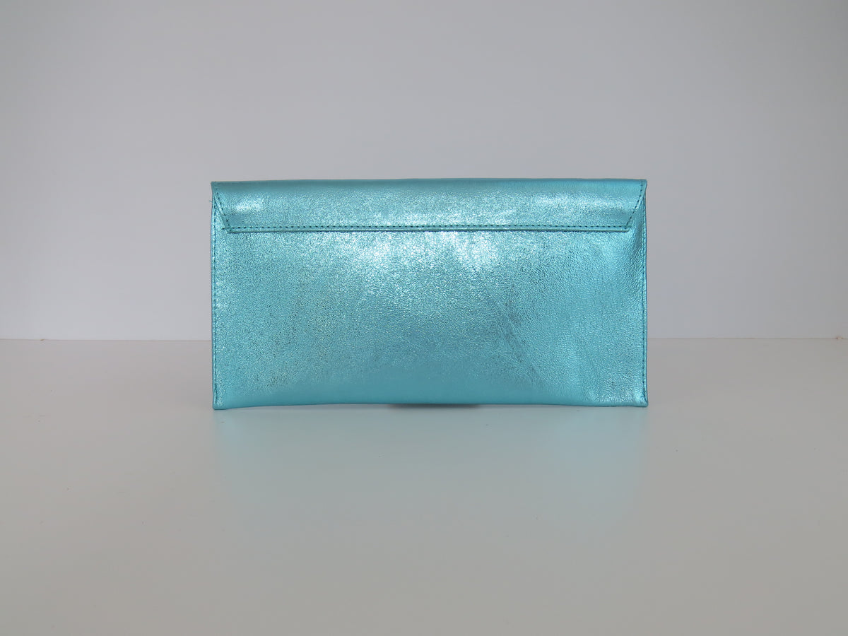 Metallic Light Sky Blue Envelope Clutch Bag