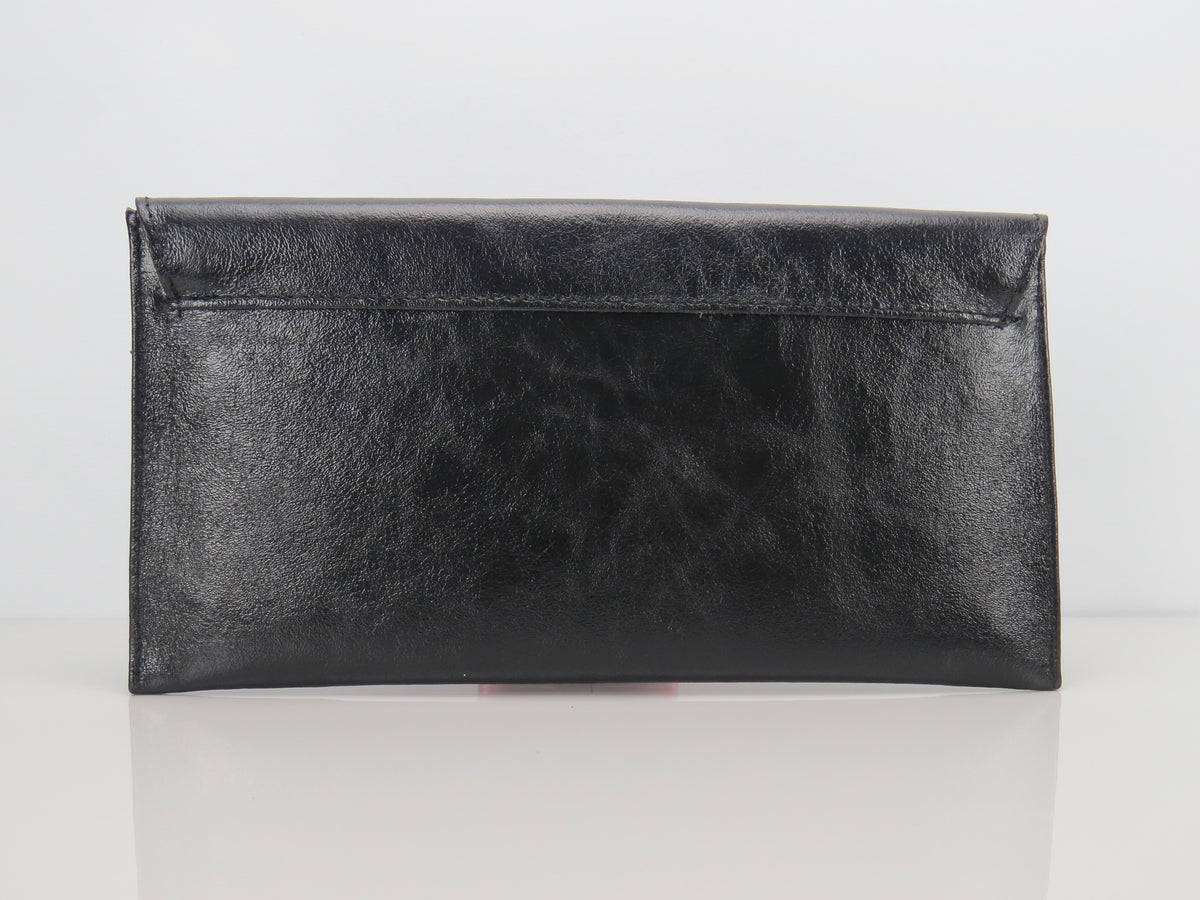 Metallic Black Envelope Clutch Bag