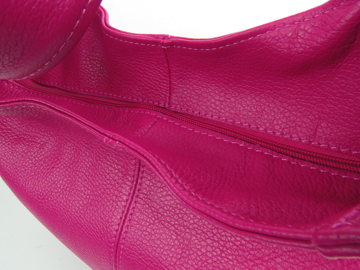Italian Magenta Fuchsia Pink Leather Slouchy Shoulder Bag