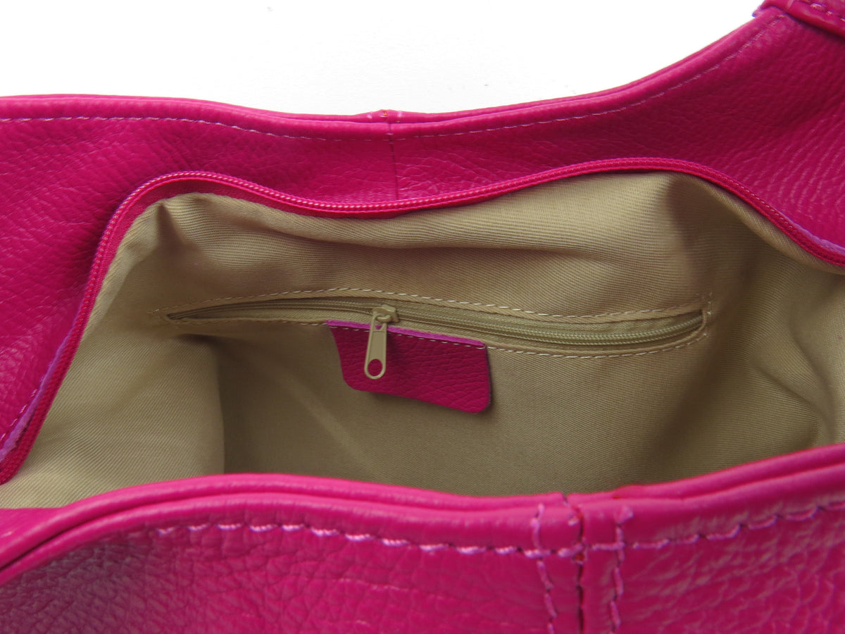 Italian Magenta Fuchsia Pink Leather Slouchy Shoulder Bag