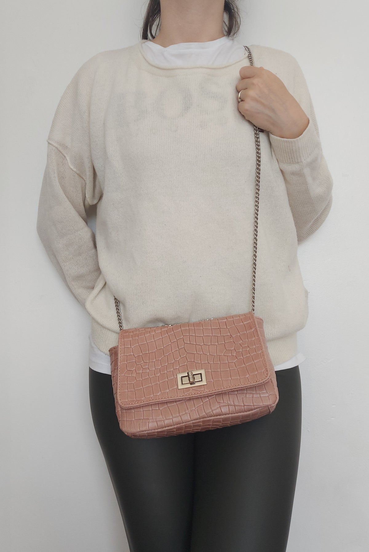 Genuine Italian Leather Croc Effect Crossbody Bag