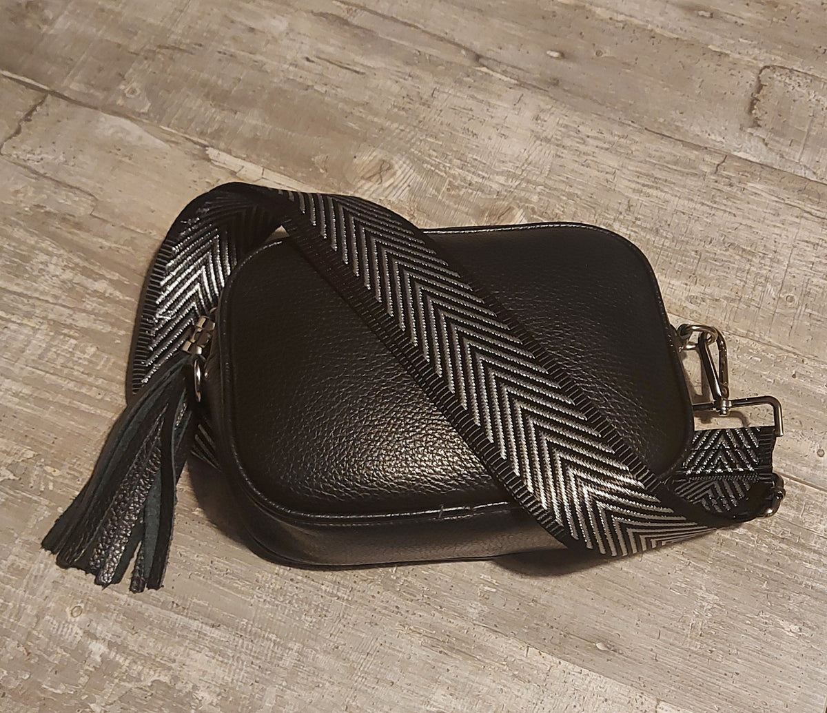 Italian Leather Cross Body Camera Bag With Tassel