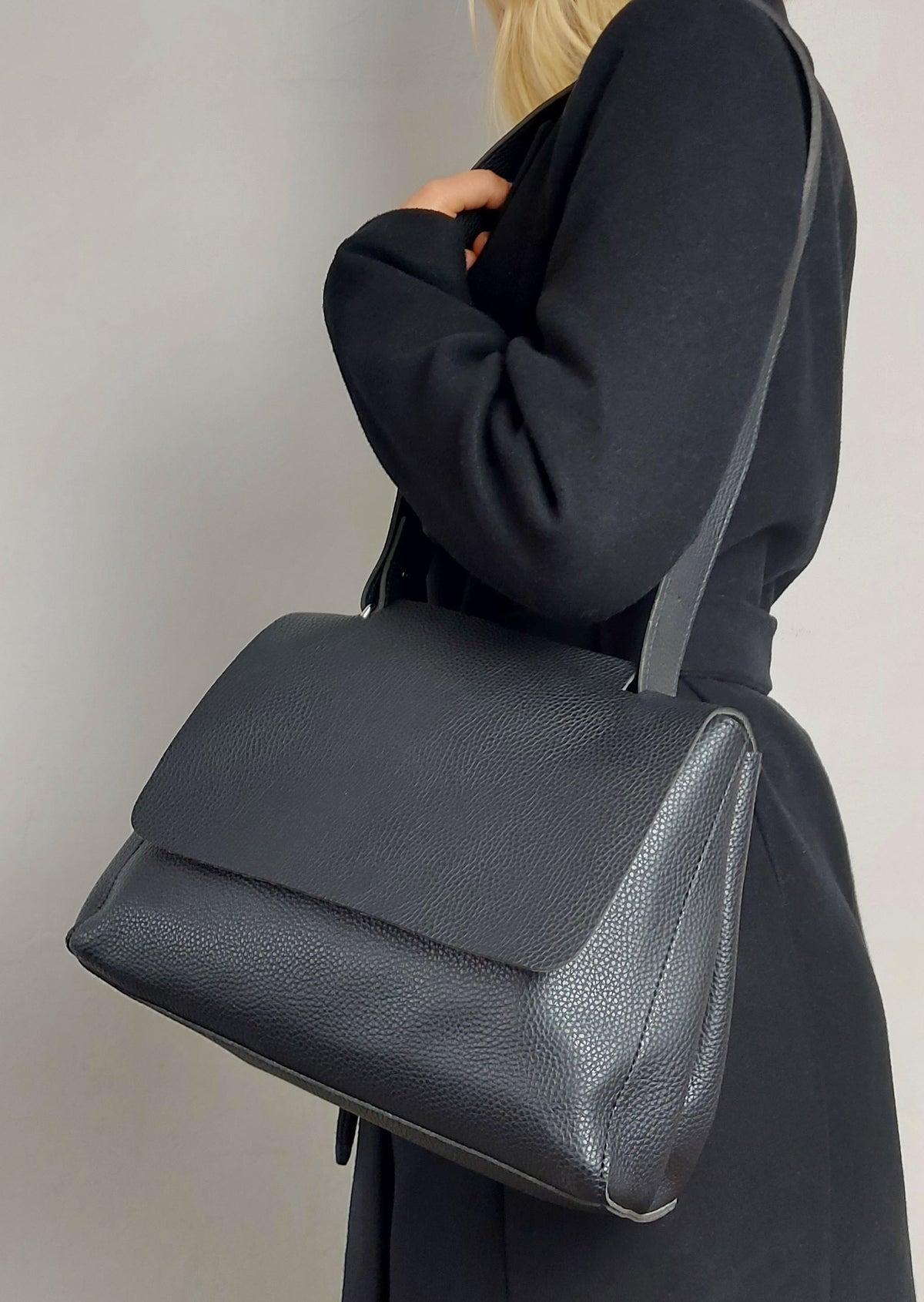Black Minimalist Faux Leather Handbag