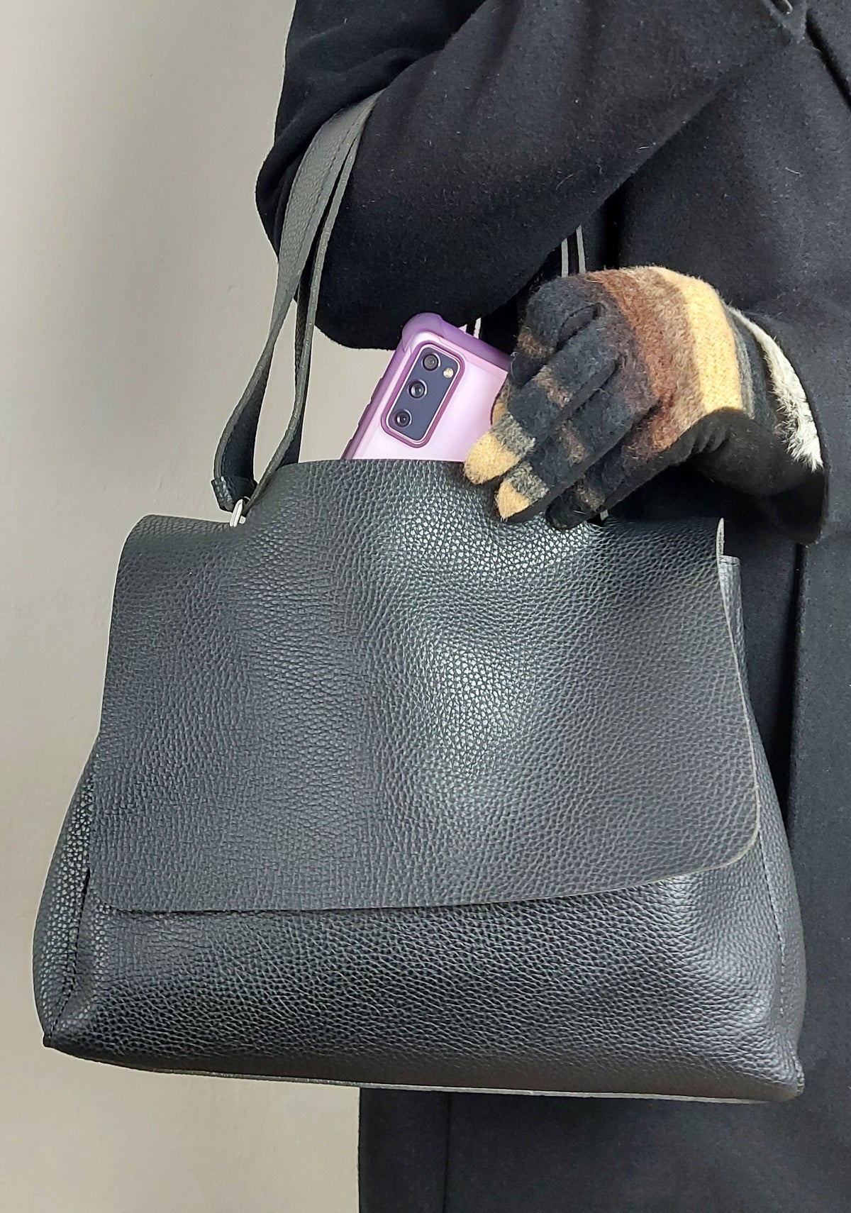 Black Minimalist Faux Leather Handbag