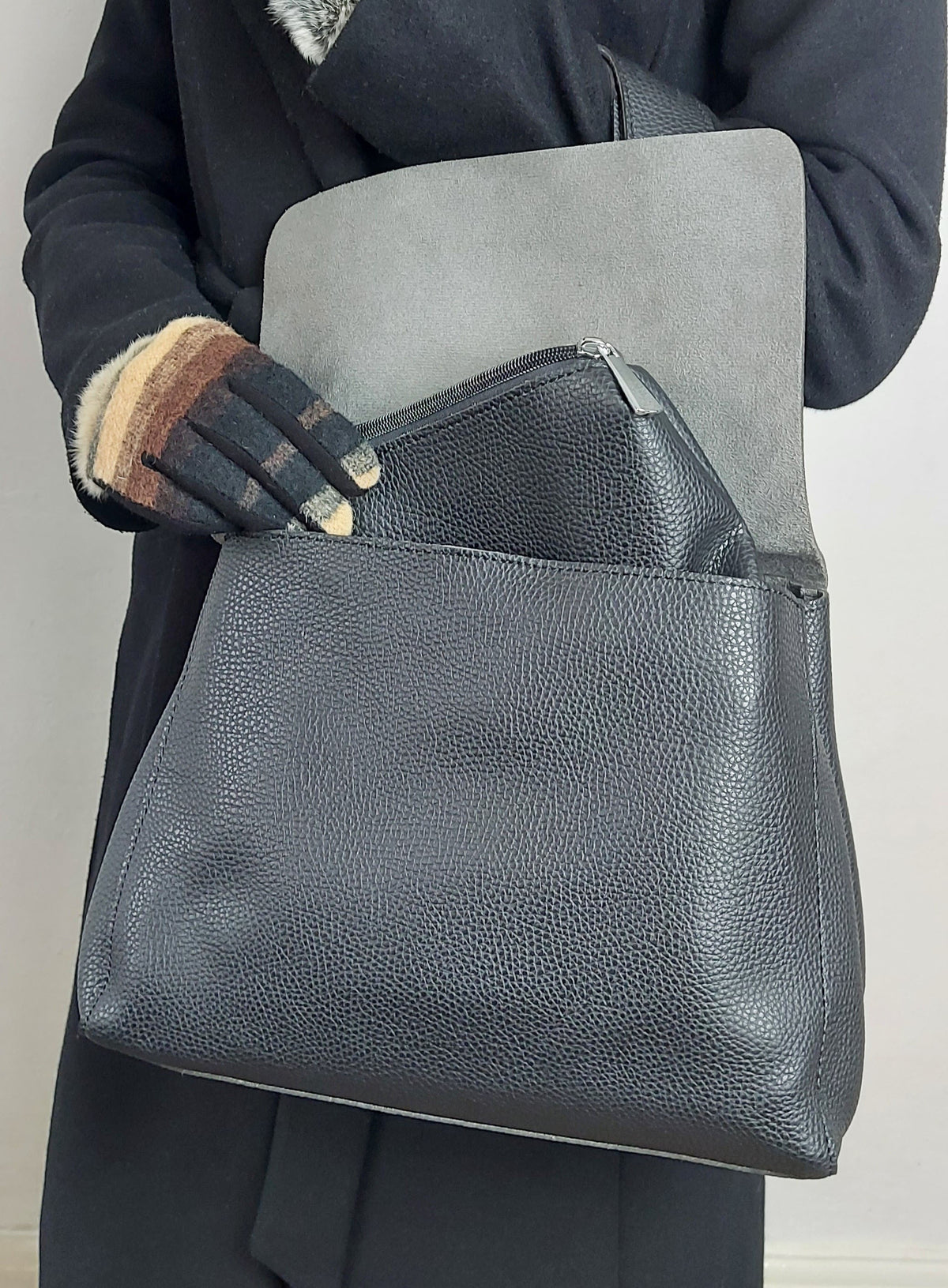Black Minimalist Faux Leather Handbag