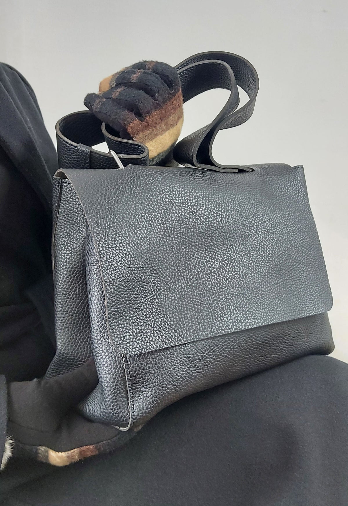 Black Minimalist Faux Leather Handbag