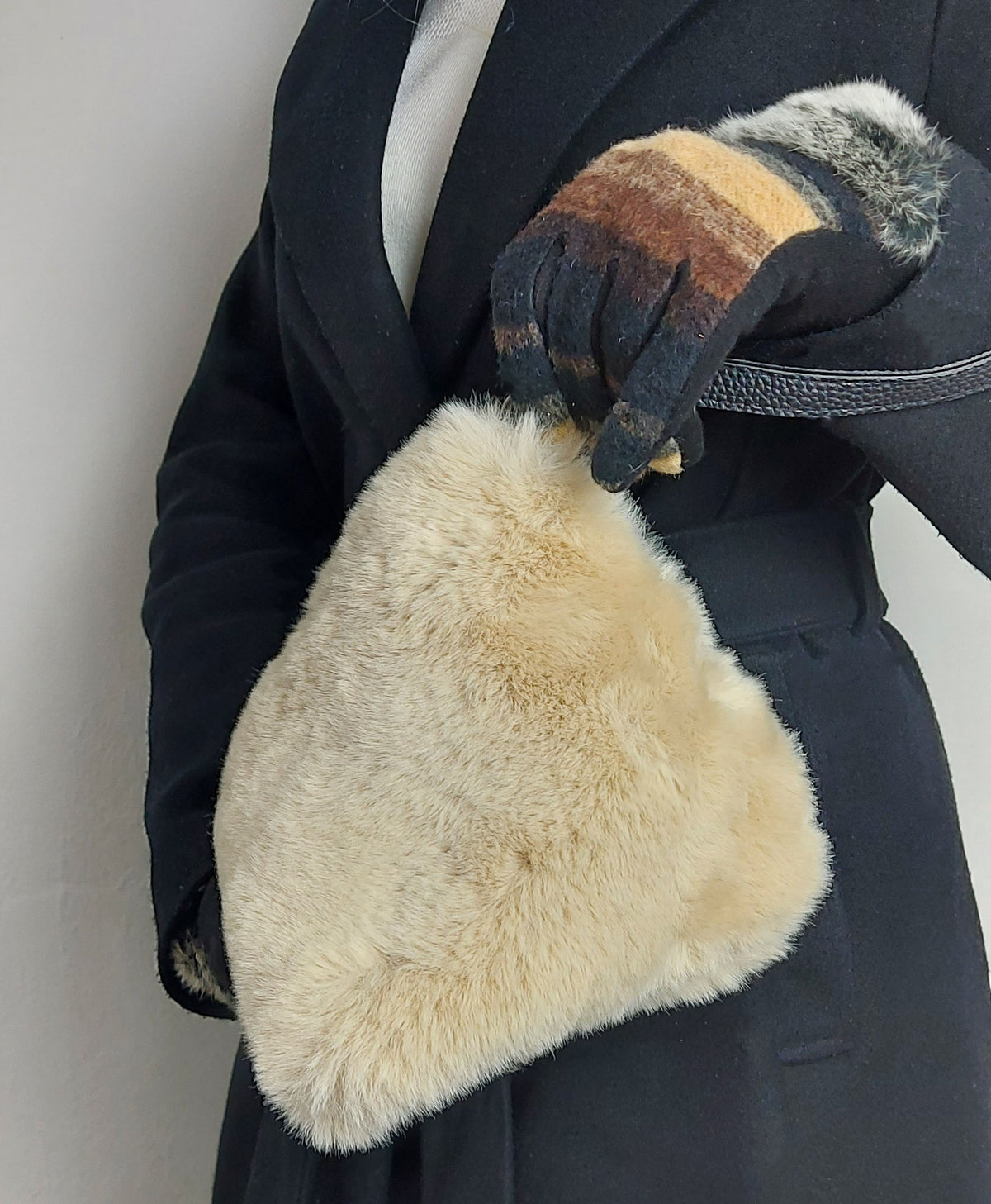 Triangular Beige Faux Fur Bag Soft Fluffy Purse