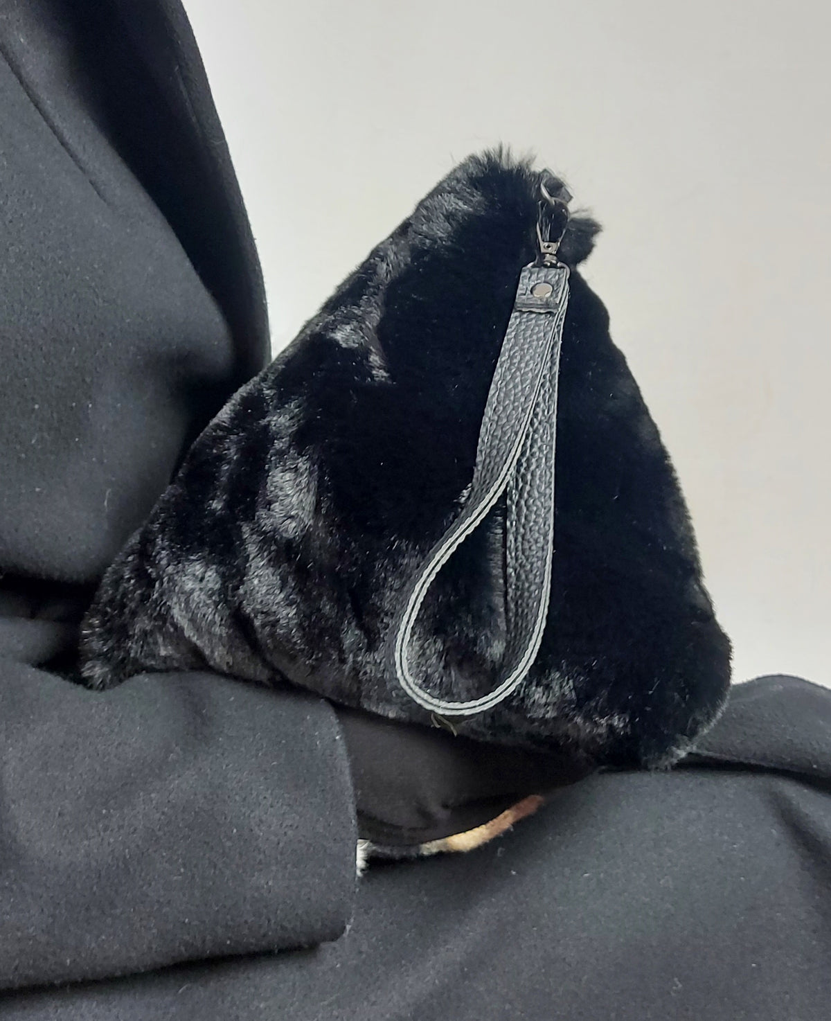 Triangular Black Faux Fur Bag Soft Fluffy Purse