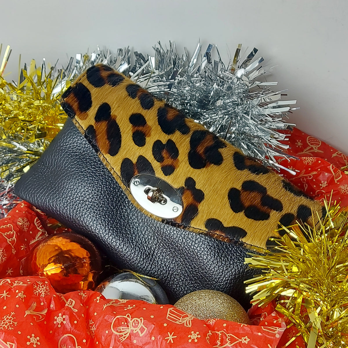 Genuine Italian Leather Mini Leopard Print Crossbody Bag