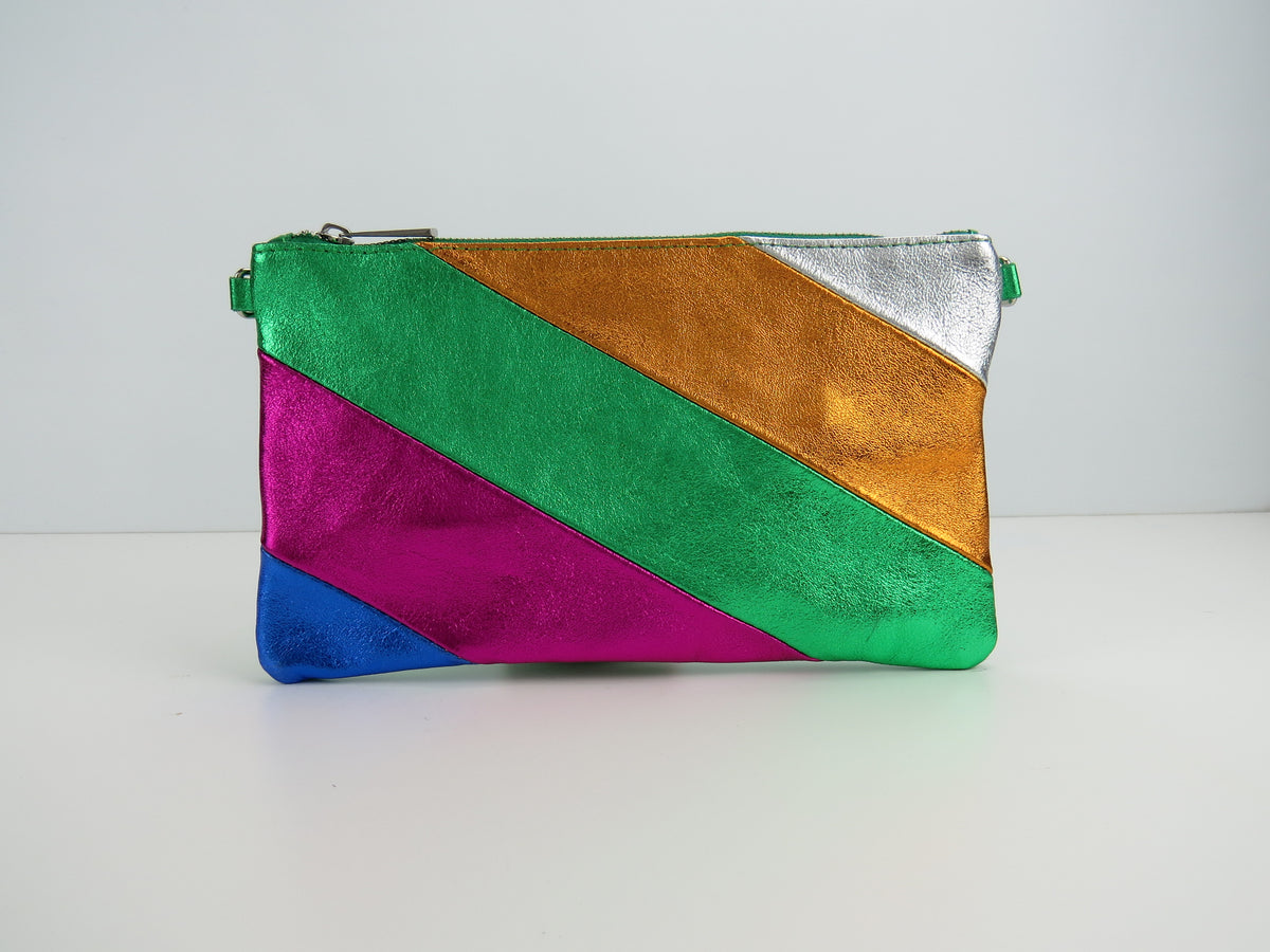 Green Retro-Stiped Clutch Bag