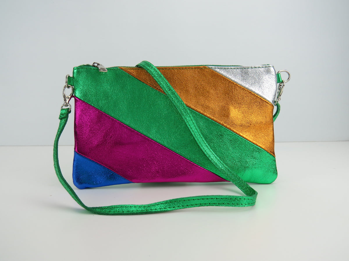 Green Retro-Stiped Clutch Bag