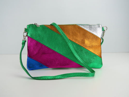 Green Retro-Stiped Clutch Bag