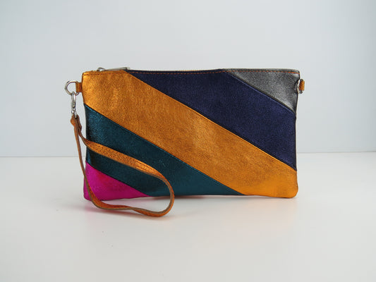 Mustard Retro-Stiped Clutch Bag
