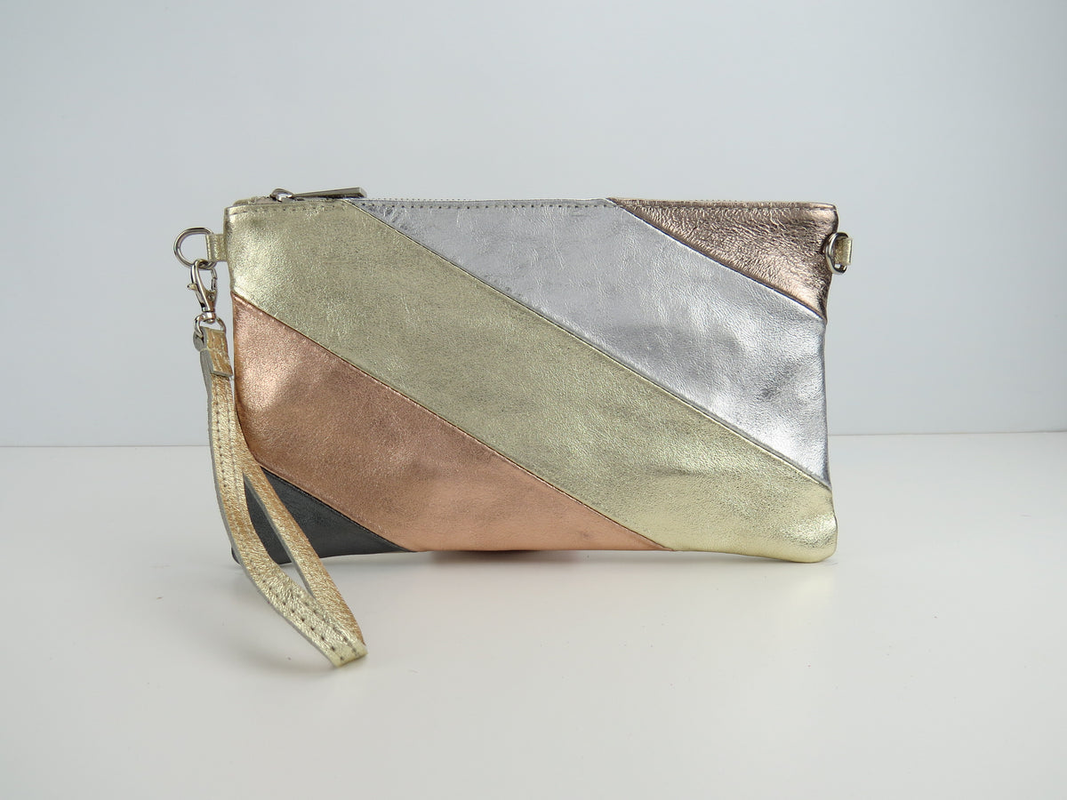 Gold Retro-Stiped Clutch Bag