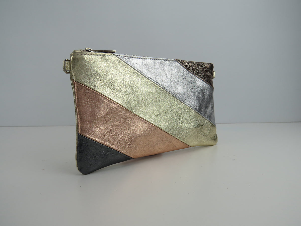Gold Retro-Stiped Clutch Bag