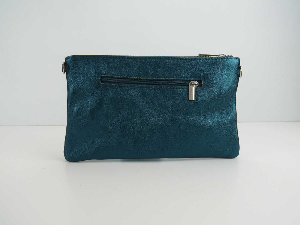 Teal Gold Retro-Stiped Clutch Bag