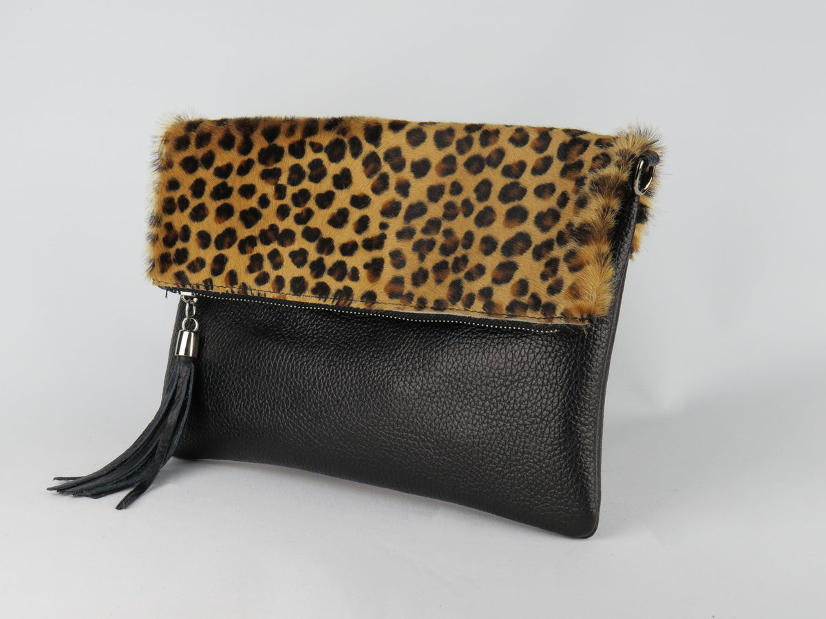 Cheetah Print Foldover Clutch Bag