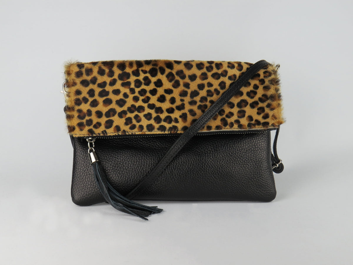 Cheetah Print Foldover Clutch Bag
