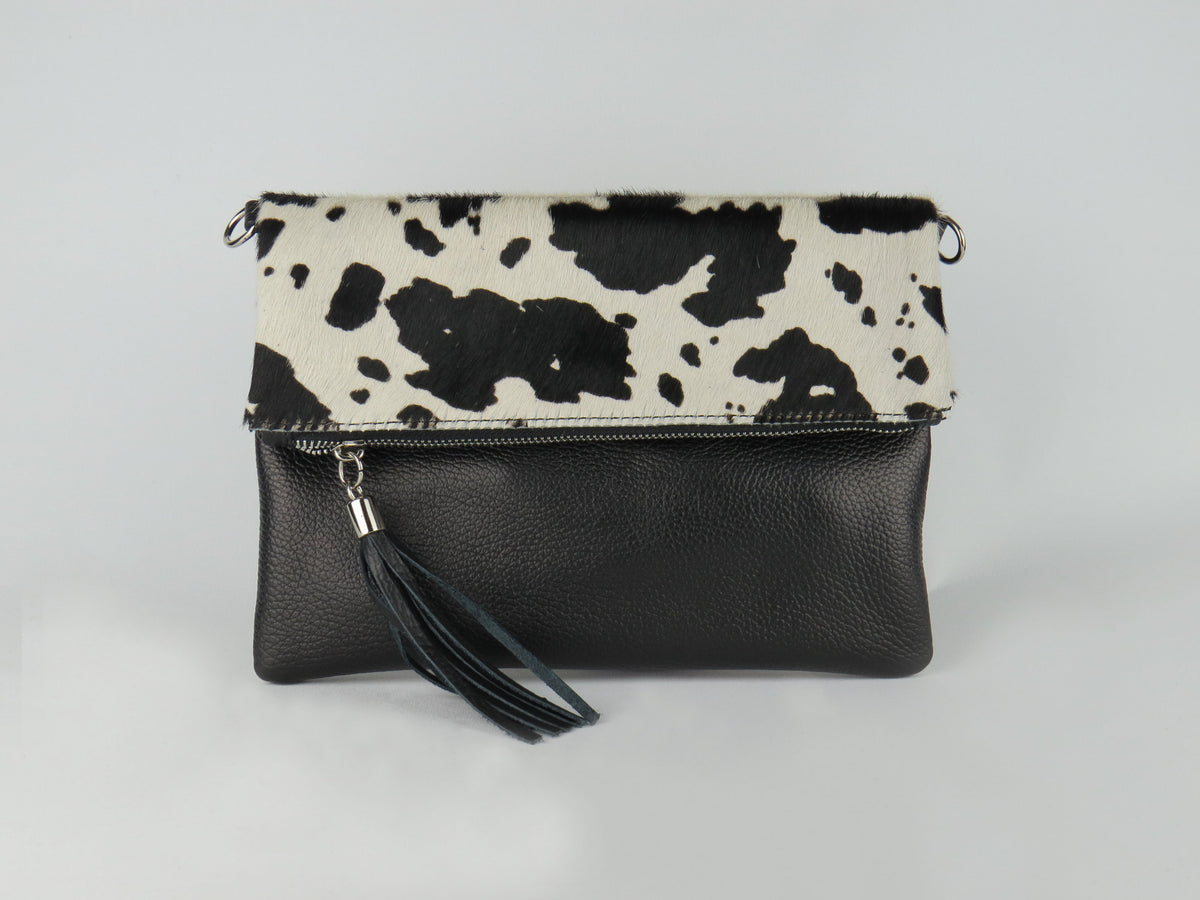 Cow Print Foldover Clutch Bag