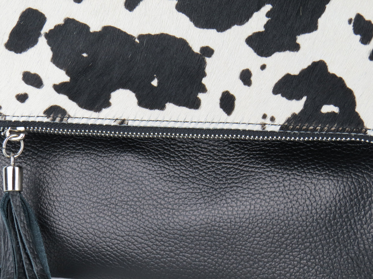 Cow Print Foldover Clutch Bag
