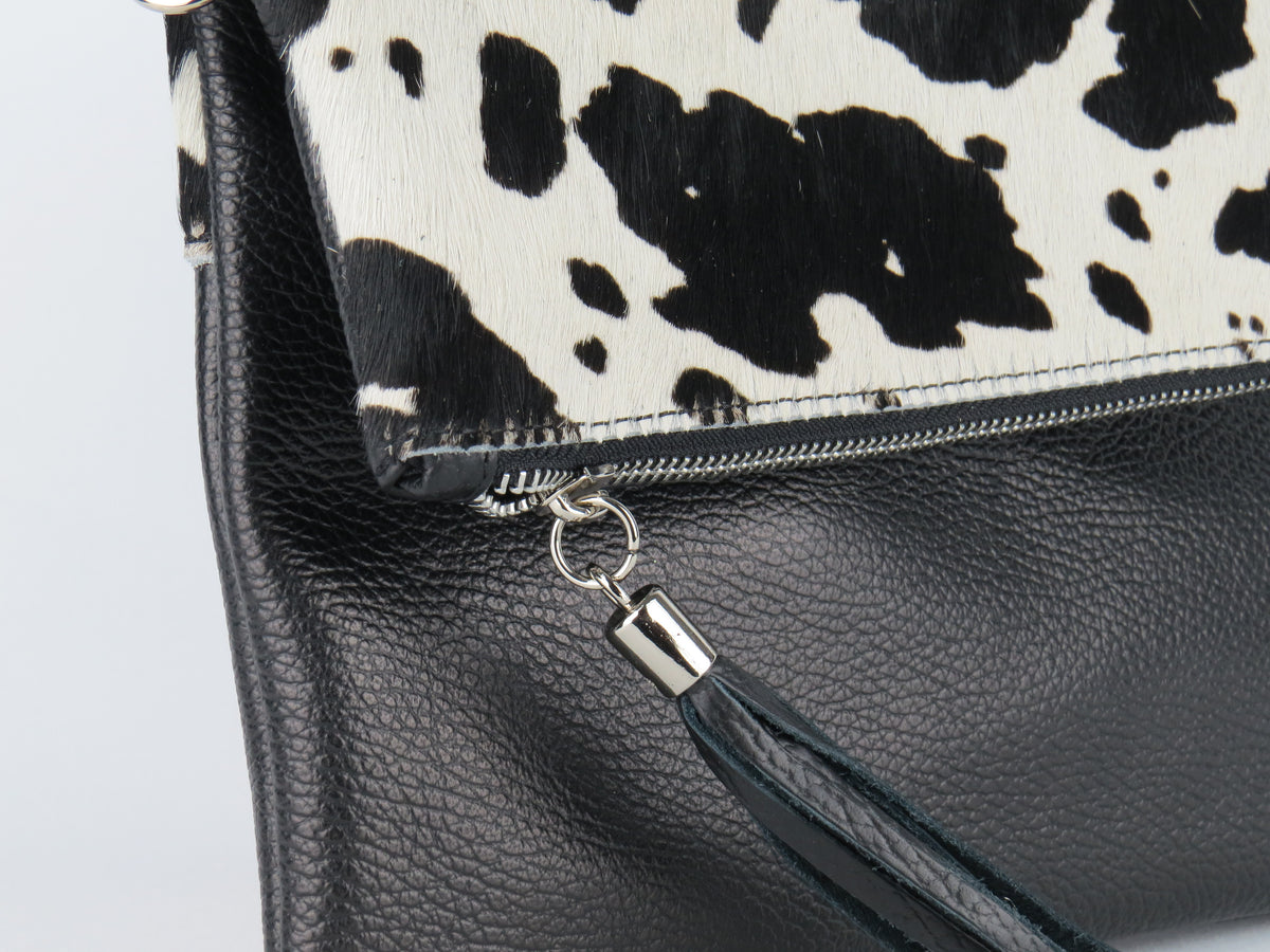 Cow Print Foldover Clutch Bag