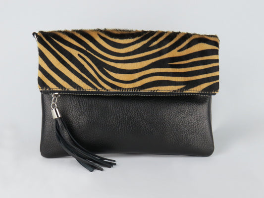 Tiger Print Foldover Clutch Bag