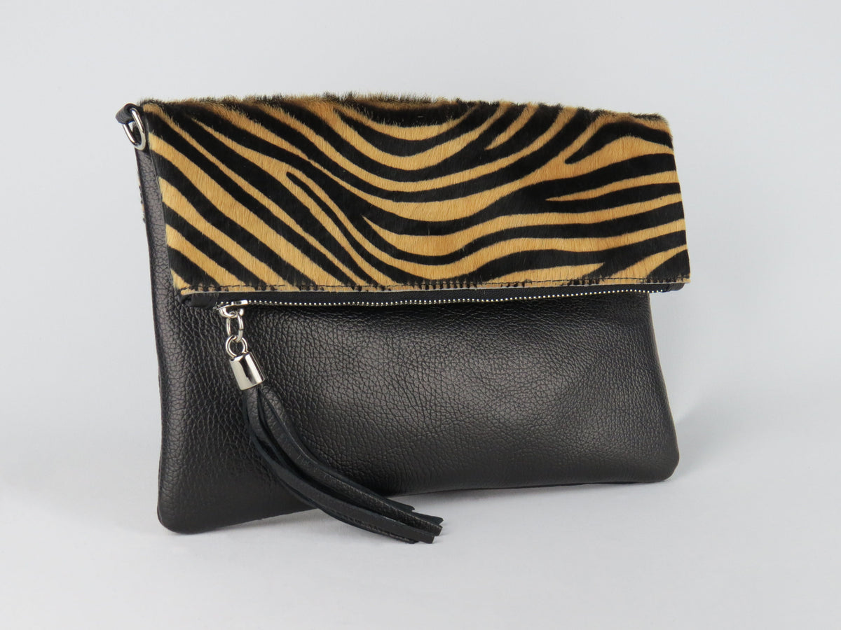 Tiger Print Foldover Clutch Bag