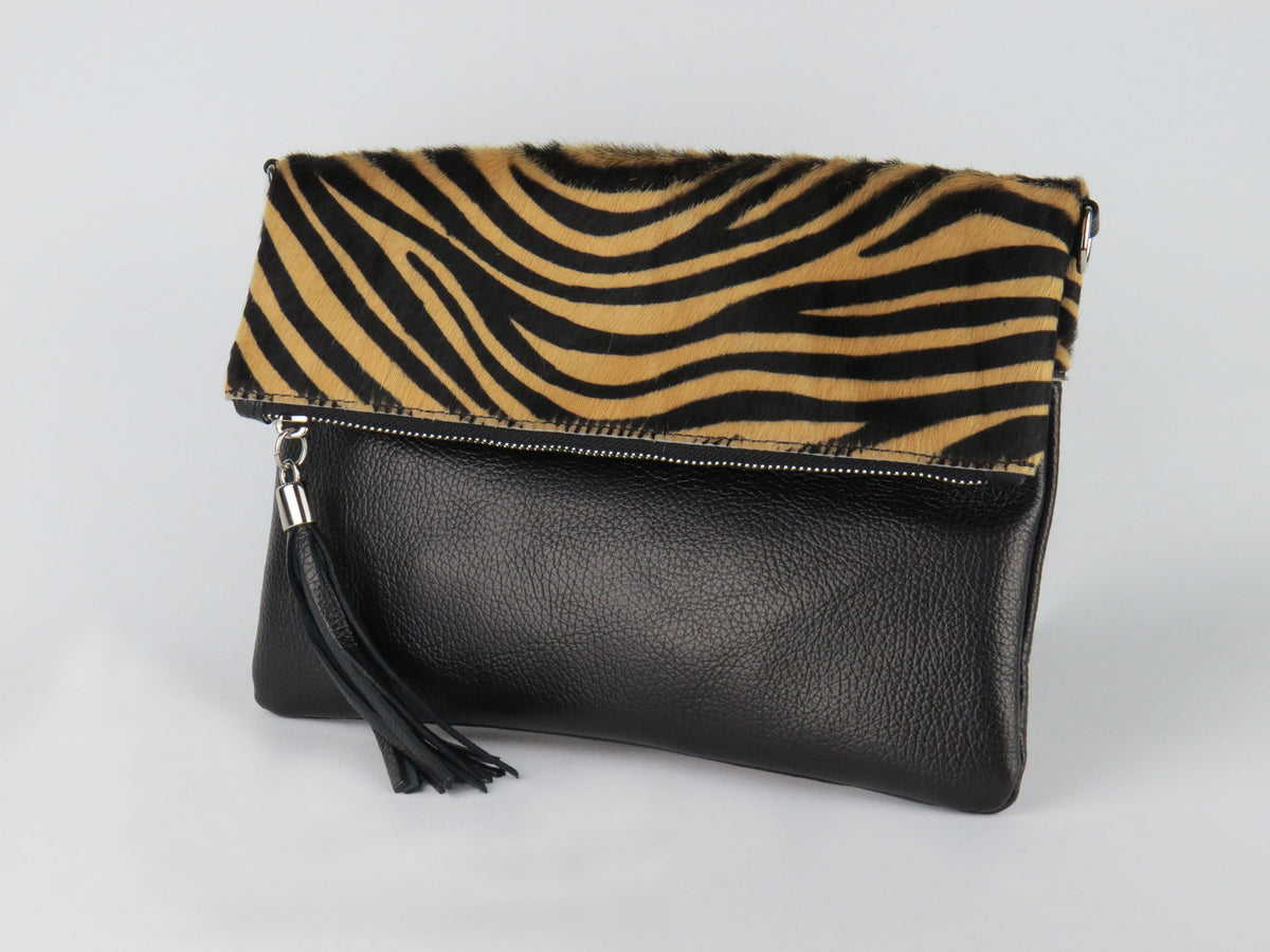 Tiger Print Foldover Clutch Bag