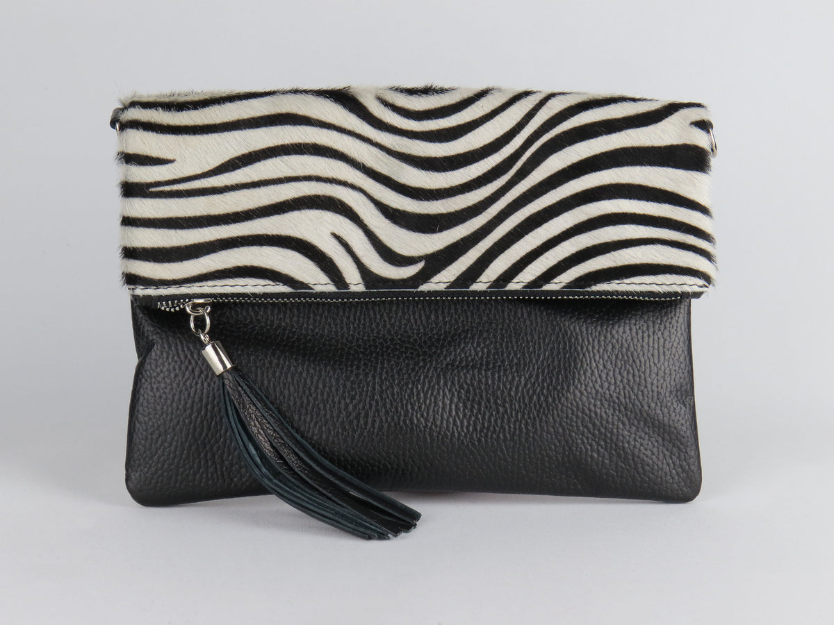 Zebra Print Foldover Clutch Bag