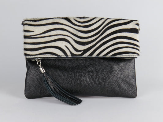 Zebra Print Foldover Clutch Bag