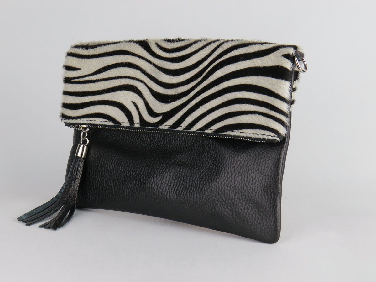 Zebra Print Foldover Clutch Bag